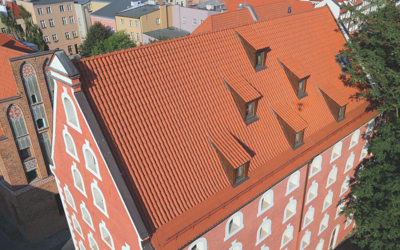 Granary in Torun Poland with natural Monk Nun roof tile