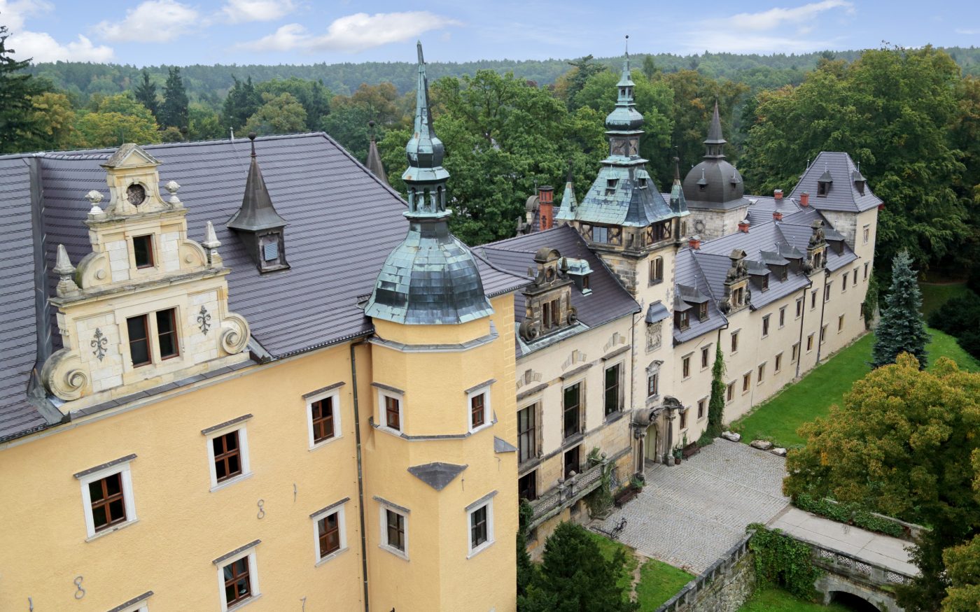 Kliczkow Castle Poland with black beaver roof tile