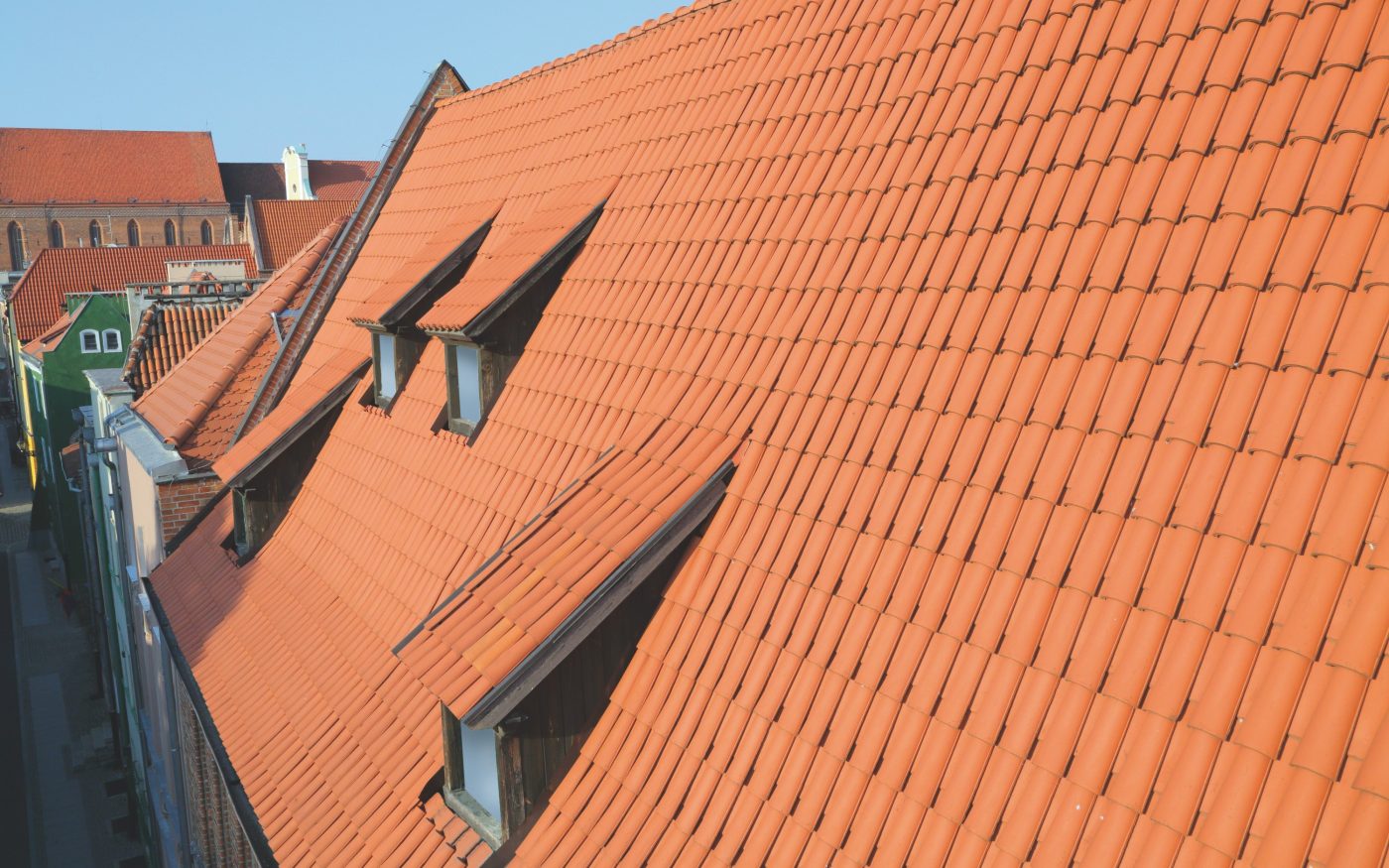 Granary in Torun Poland with natural Monk Nun roof tile